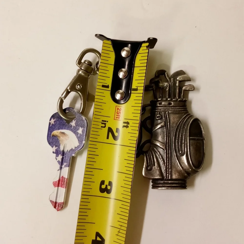 GOLF Bag Keychain Sculpted Clubs Keyring Pewter Bag Clip Keytag Golfing Golfer
